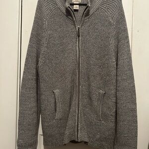 Vintage L.L. Bean Gray Cotton Full Zip Mock Neck Knit Sweater Men's Size Large